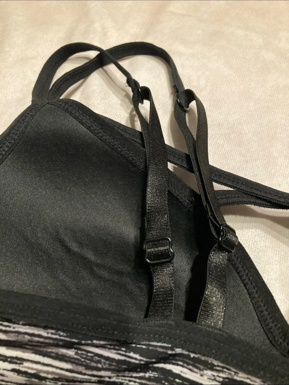 L.A. Gear Black and Gray Striated Sports Bra with Thin Straps